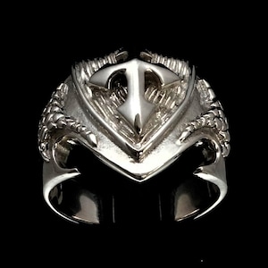 Sterling silver Knights Templar ring Crusader Cross on Dragon shield medieval Coat of Arms high polished 925 silver