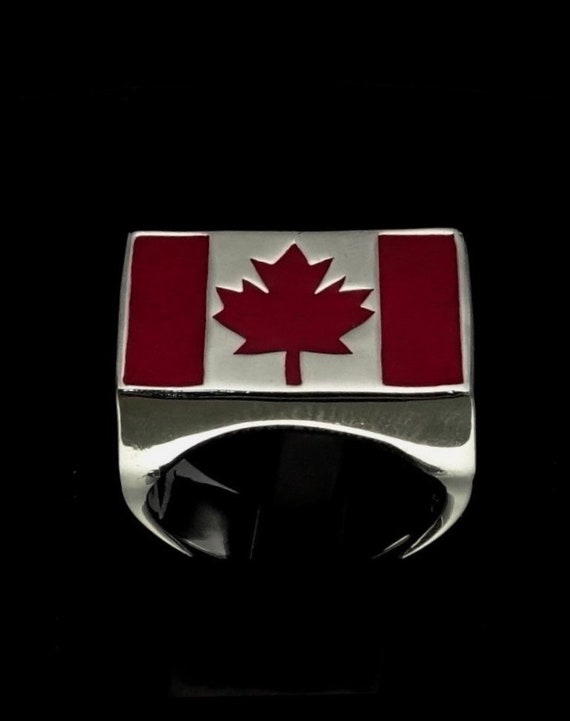 Sterling silver Canadian Flag ring Canada Maple Leaf with Red Etsy