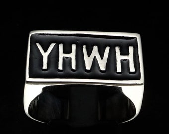Sterlingzilveren YHWH-ring, Hebreeuwse naam van God, zwart email