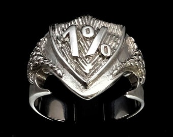 Sterling silver Biker ring 1 Percent symbol on Medieval Dragon Shield high polished 925 silver men's ring