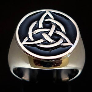 Sterling silver Triquetra ring Celtic infinity Knot Pagan symbol Ireland with Black enamel high polished 925 silver