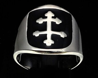 Sterlingzilveren Lorraine-kruisring, zwart geëmailleerd heraldisch schild