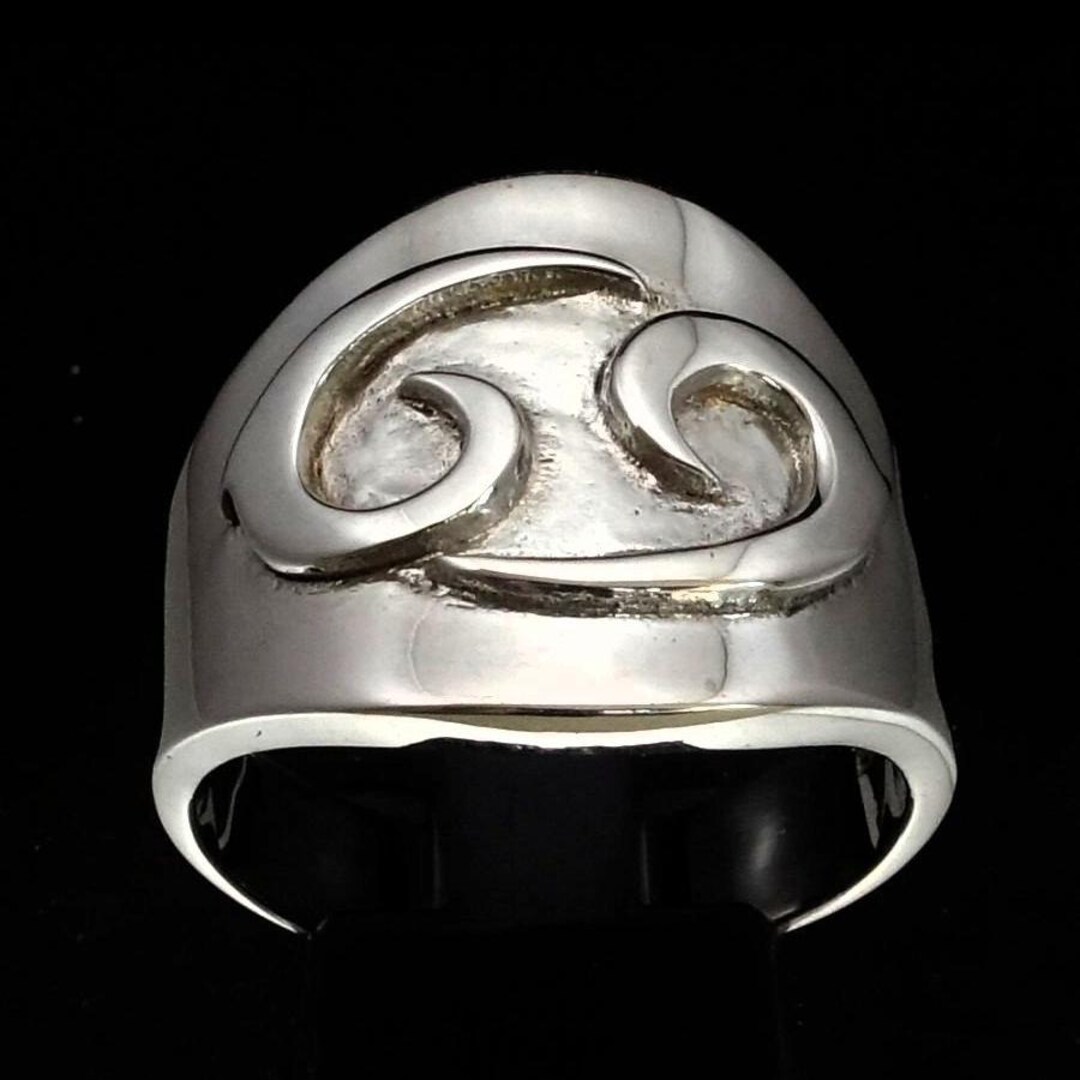 Sterling Silver Cancer Zodiac Ring, High Polished 925 Astrology Symbol ...