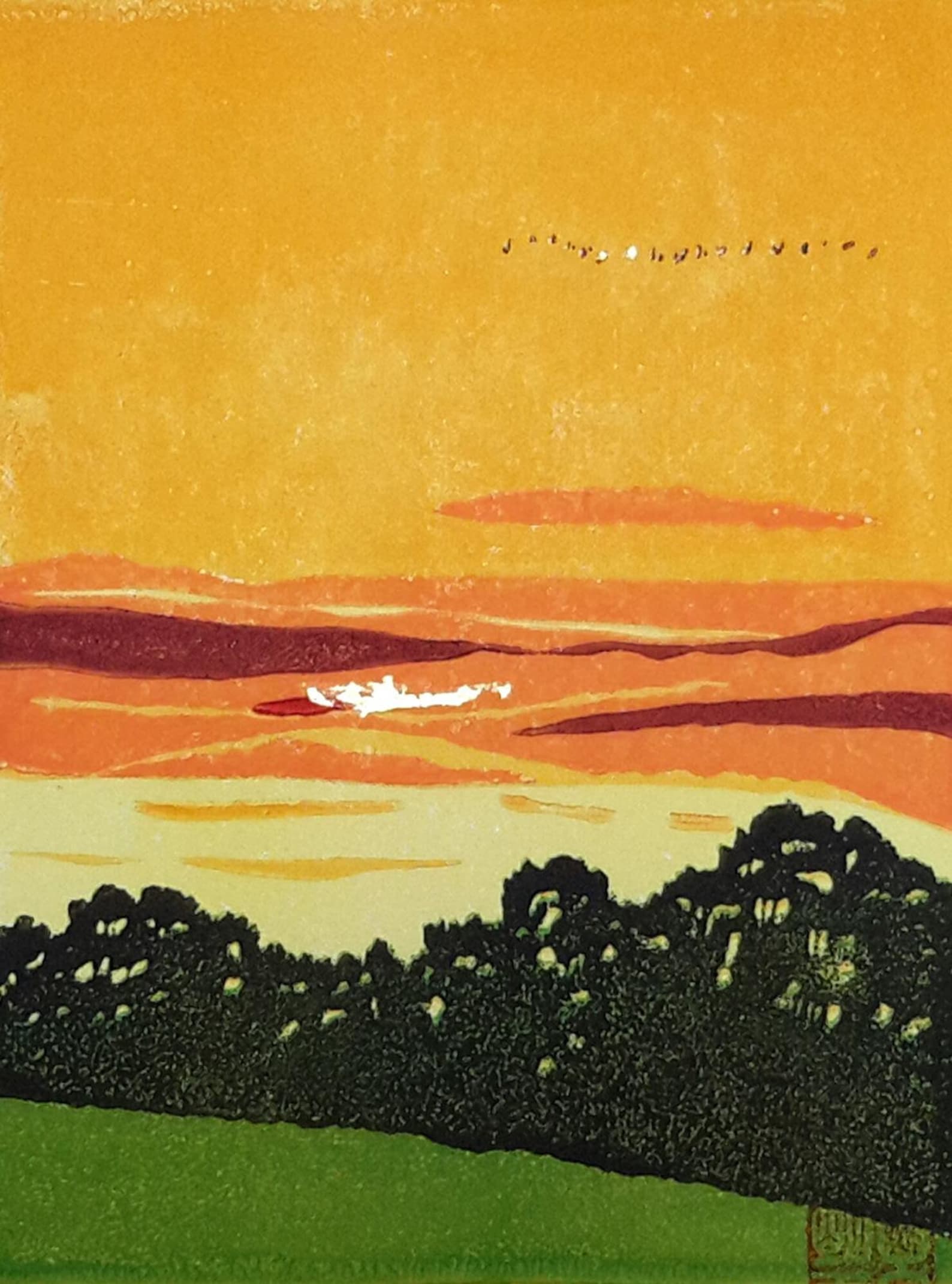 Sunset Colours handmade Linocut Print Embellished With 21ct Etsy