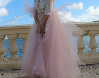 Bridal tulle skirt/Wedding separates/4 layers tulle skirt with train/Alternative bridal skirt/Maxi bridal tulle skirt in blush-pink ASTEA