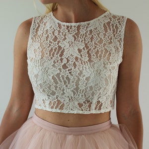 Custom made ivory lace crop top/Minimalist wedding top/Alternative wedding crop top in ivory corded lace