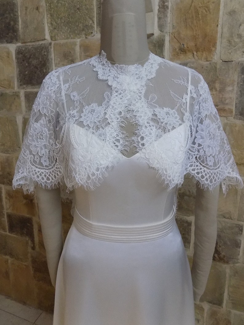 Bridal lace capeWedding cover upIvory corded lace capeBridal Alencon corded lace cape in ivory