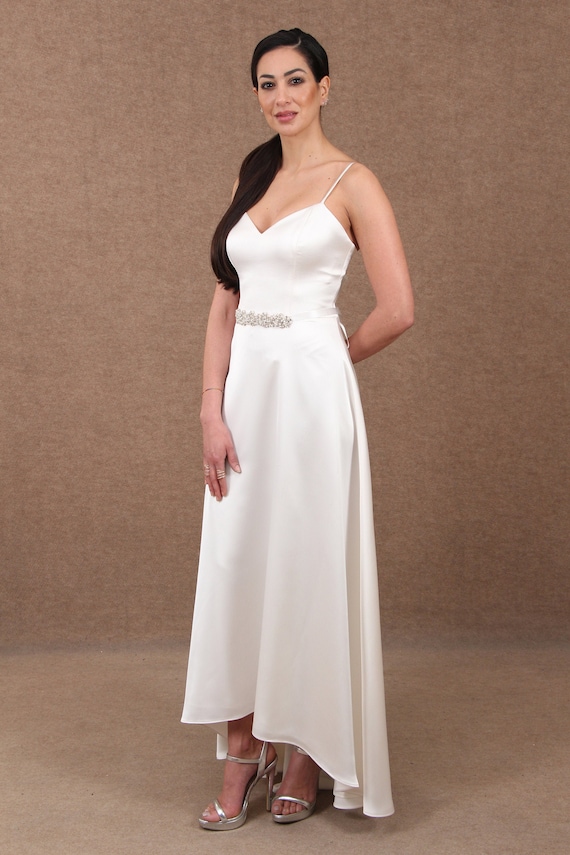 Ivory Crepe Satin Wedding Dress: Modern High Low Bridal Gown - Etsy