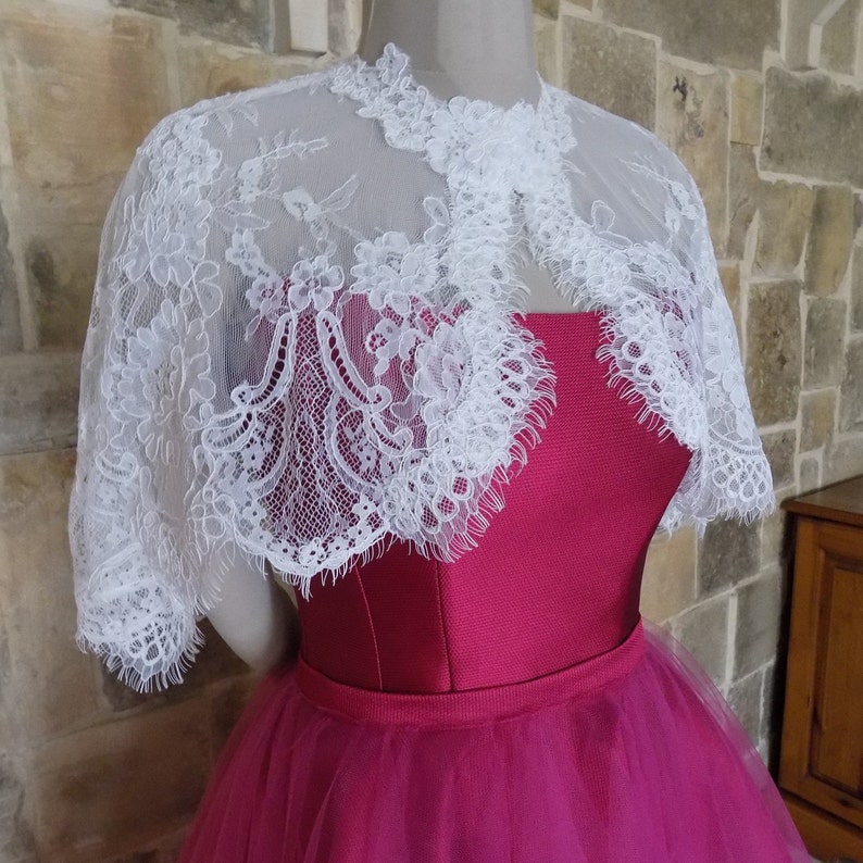 Bridal lace capeWedding cover upIvory corded lace capeBridal Alencon corded lace cape in ivory
