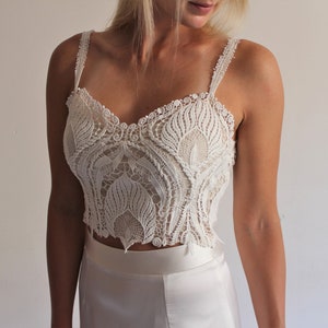 Braut Spitze Top/Hochzeits Crop Top/Ivory Spitze Top/Einfaches Braut Crop Top/Sweetheart Ausschnitt Braut Elfenbein Spitze Crop Top mit Trägern