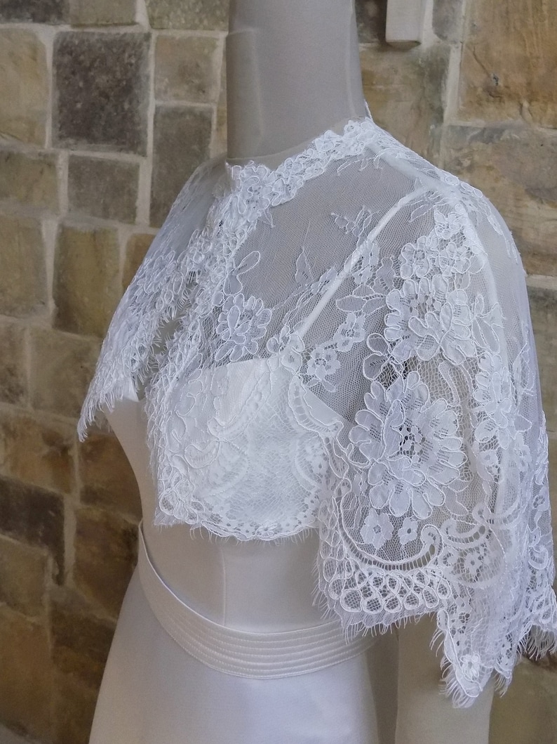 Bridal lace capeWedding cover upIvory corded lace capeBridal Alencon corded lace cape in ivory