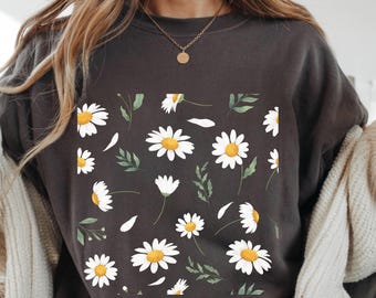Camiseta con estampado de margaritas, camiseta con estampado floral, delicado diseño floral de diente de león, regalos,