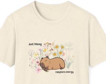 Capybara energía durmiendo capybara camiseta / garabatos florales, simplemente vibrando, flor del mes de nacimiento, regalos,