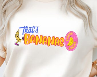 Camiseta divertida "That's Bananas" / Camiseta retro divertida con gráfico de plátano, Regalos para ella, Camiseta con juego de palabras sobre comida, Conjunto de verano,