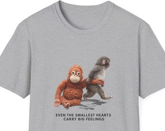 Camiseta de mono bebé / Incluso los corazones más pequeños albergan grandes sentimientos. Juguete de peluche de mono bebé, gráfico de mono,