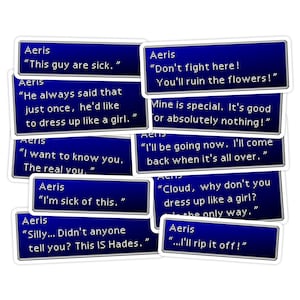 10pc Final Fantasy VII Aeris Gainsborough Quote Sticker Sheet