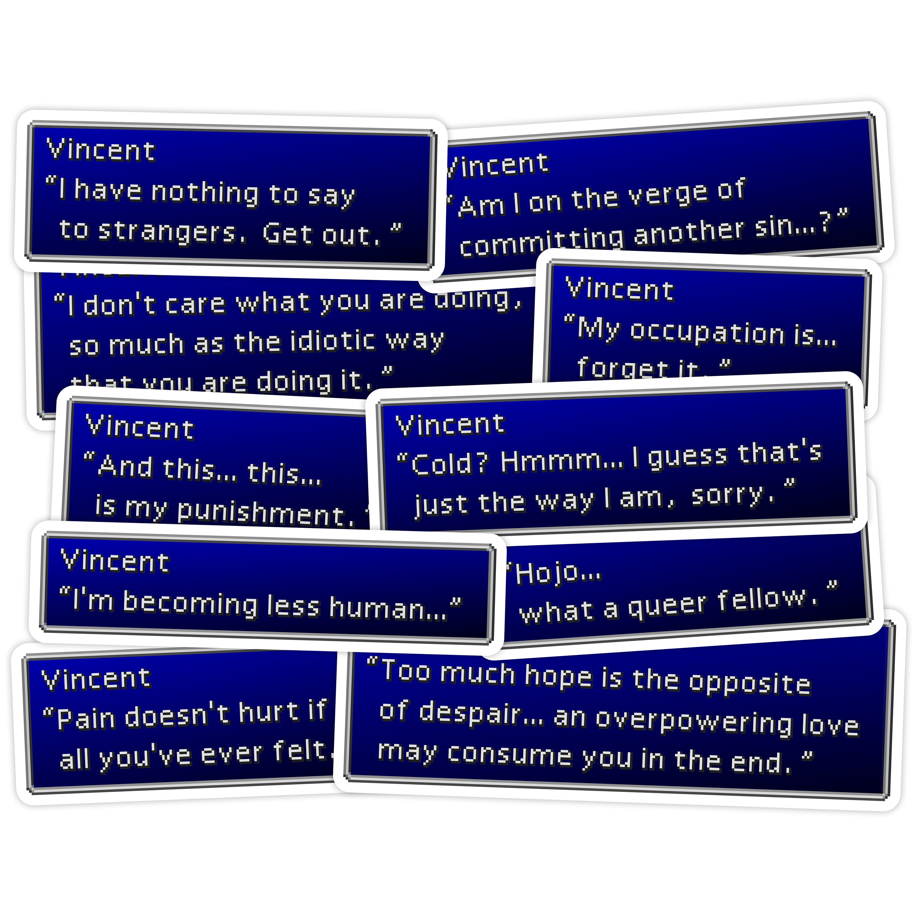 10pc Final Fantasy VII Vincent Valentine Quote Sticker Sheet - Etsy Sweden, image size:3000x3000