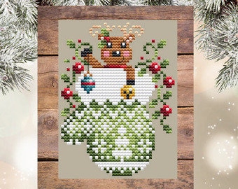 Left Reindeer Mitten - Shannon Christine Designs - Cross Stitch Chart