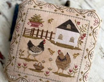 Spring Chickens Pinkeep - Stacy Nash Primitives - Cross Stitch Chart