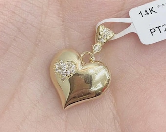 14K YELLOW GOLD TINY 3-D POLISHED PUFFED PUFF HEART CHARM PENDANT 0.47 INCH