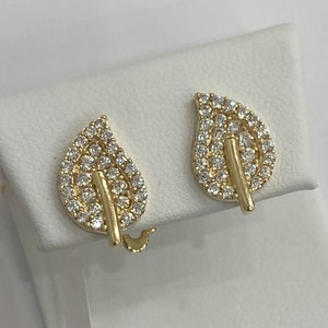 14K CZ Leaf Stud Earrings