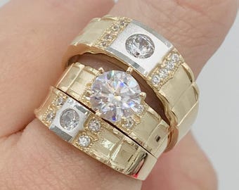 14K Trio Wedding Ring Set 2Tone Design