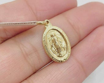 Vintage 14K Yellow Gold Miraculous Medal Charm - Mini Religious Virgin ...