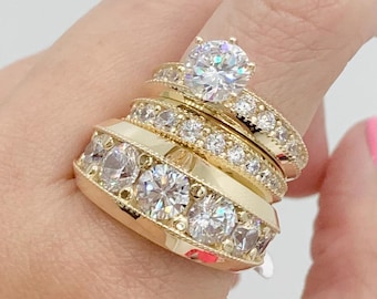 14K Trio Wedding Ring Set