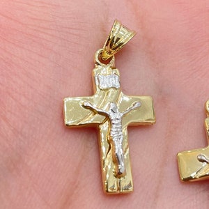14K Square Polished 2 Tone Cross Pendant