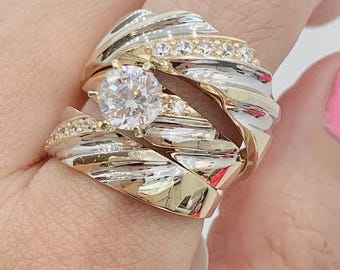 14K Trio Wedding Ring Set 2Tone Design