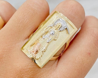 14 KゴールドLong Santa Muerteシールドリング12.7 X 22.8 MM　並行輸入品 中古未使用・未開封品14?KゴールドLong Santa Muerteシールド