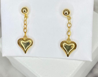 14K Dangling Heart Earrings