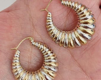 14K 2TONE CROISSANT HOOPS