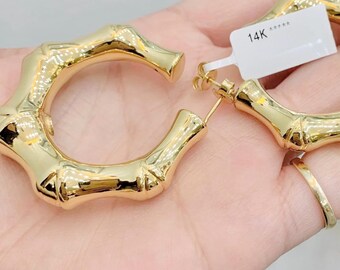 14K BAMBOO HOOPS