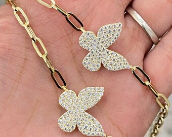 14K CZ Pave Butterfly Bracelet