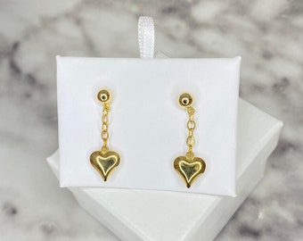 14K Dangling Heart Earrings