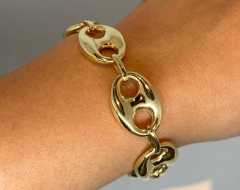 14K Large Coffee Bean Puff Bracelet