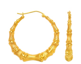 14K Large Bamboo Hoops