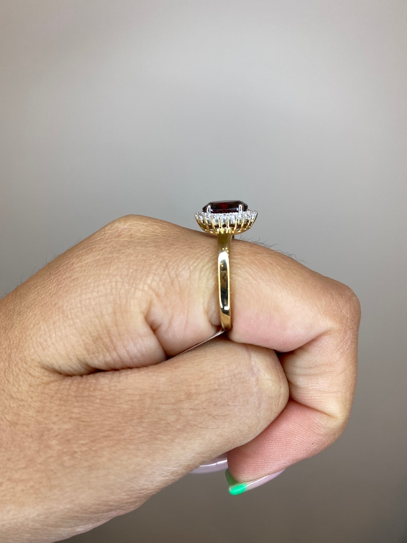 14K Garnet CZ Oval Ring