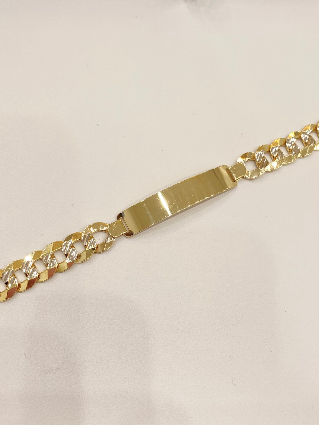 14K 11MM Cuban Link ID Bracelet Etsy
