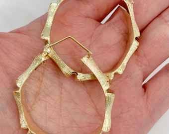 14K Bamboo Hoops
