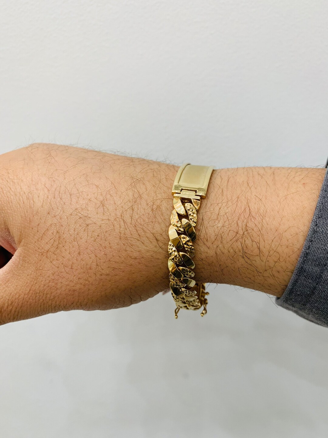 14K Small DC Cuban Link ID Bracelet Etsy