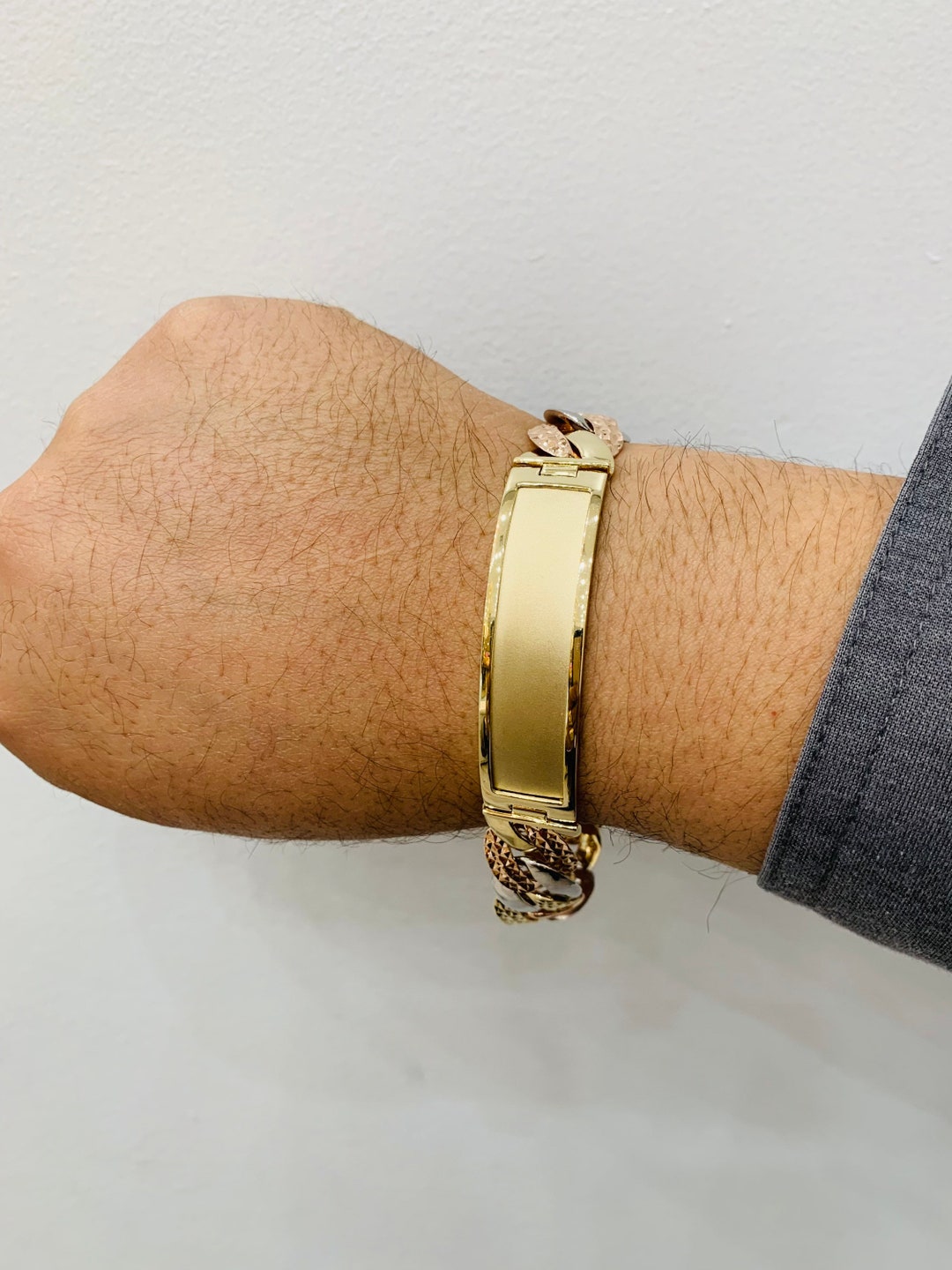 14K Tricolored DC ID Cuban Link Bracelet Etsy