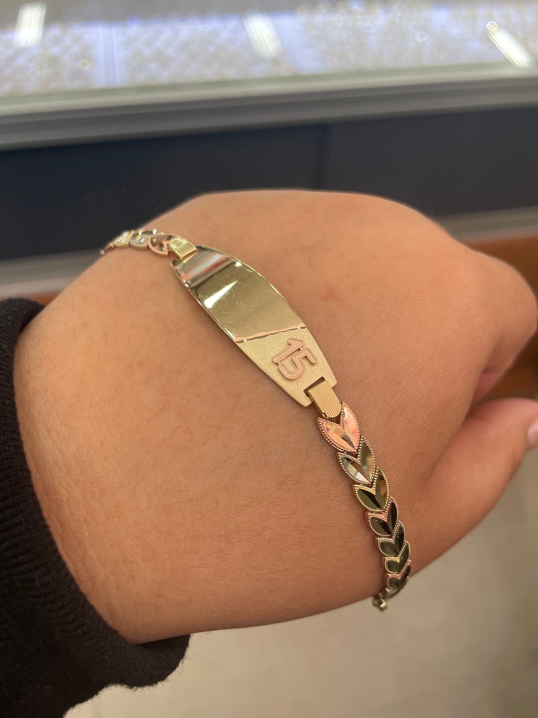 14K Arrow Three Tones 15 ID Plate Bracelet - Etsy