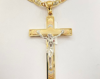14K Three Toned Crucifix Pendant