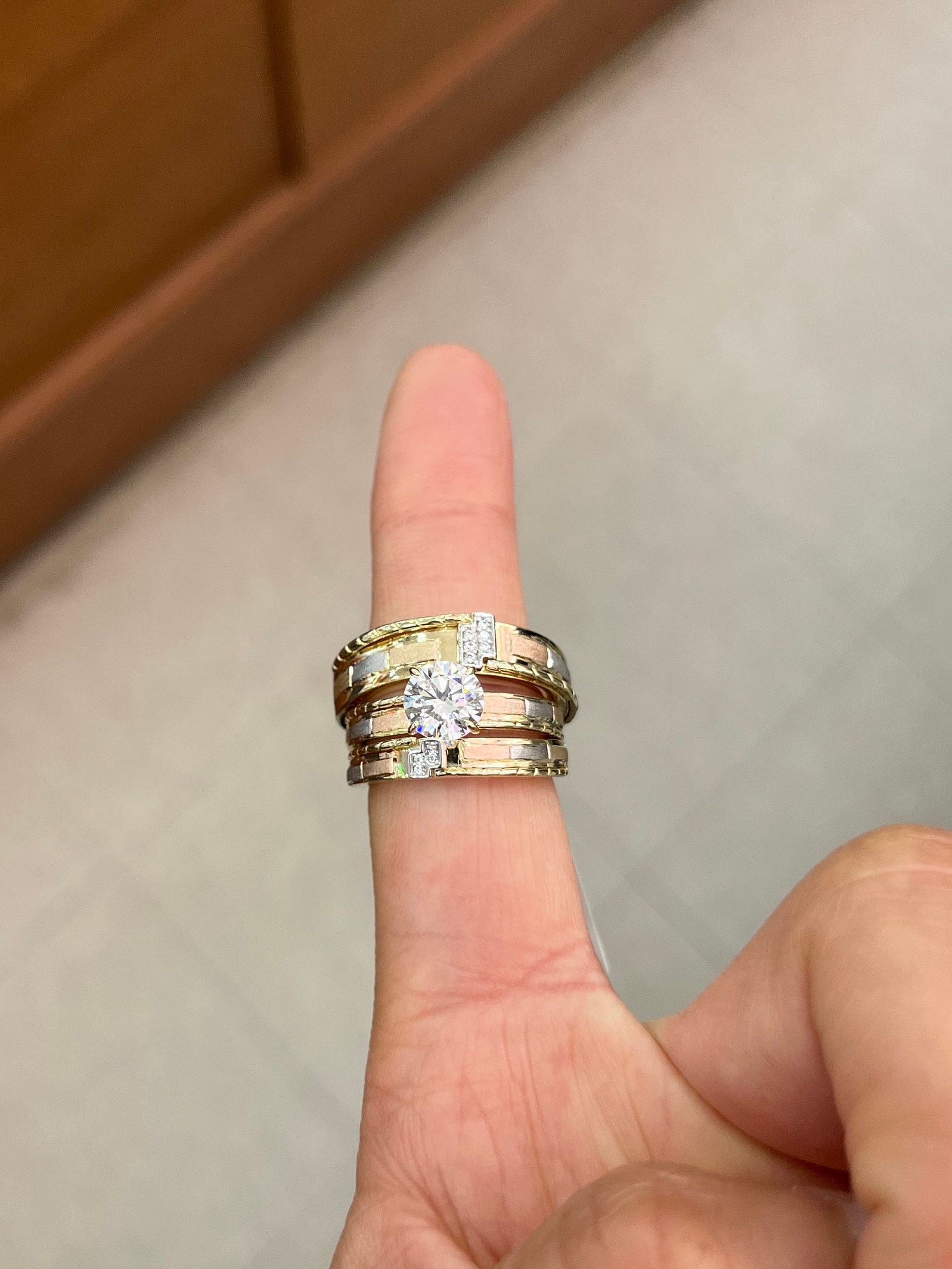 14k Trio Wedding Ring Set 3tone Rectangle Design - Etsy
