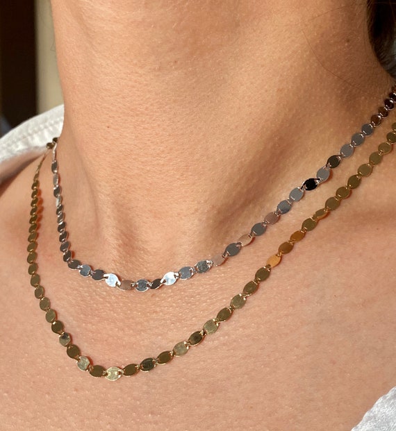 14K Mirror Chain Link Necklace Etsy