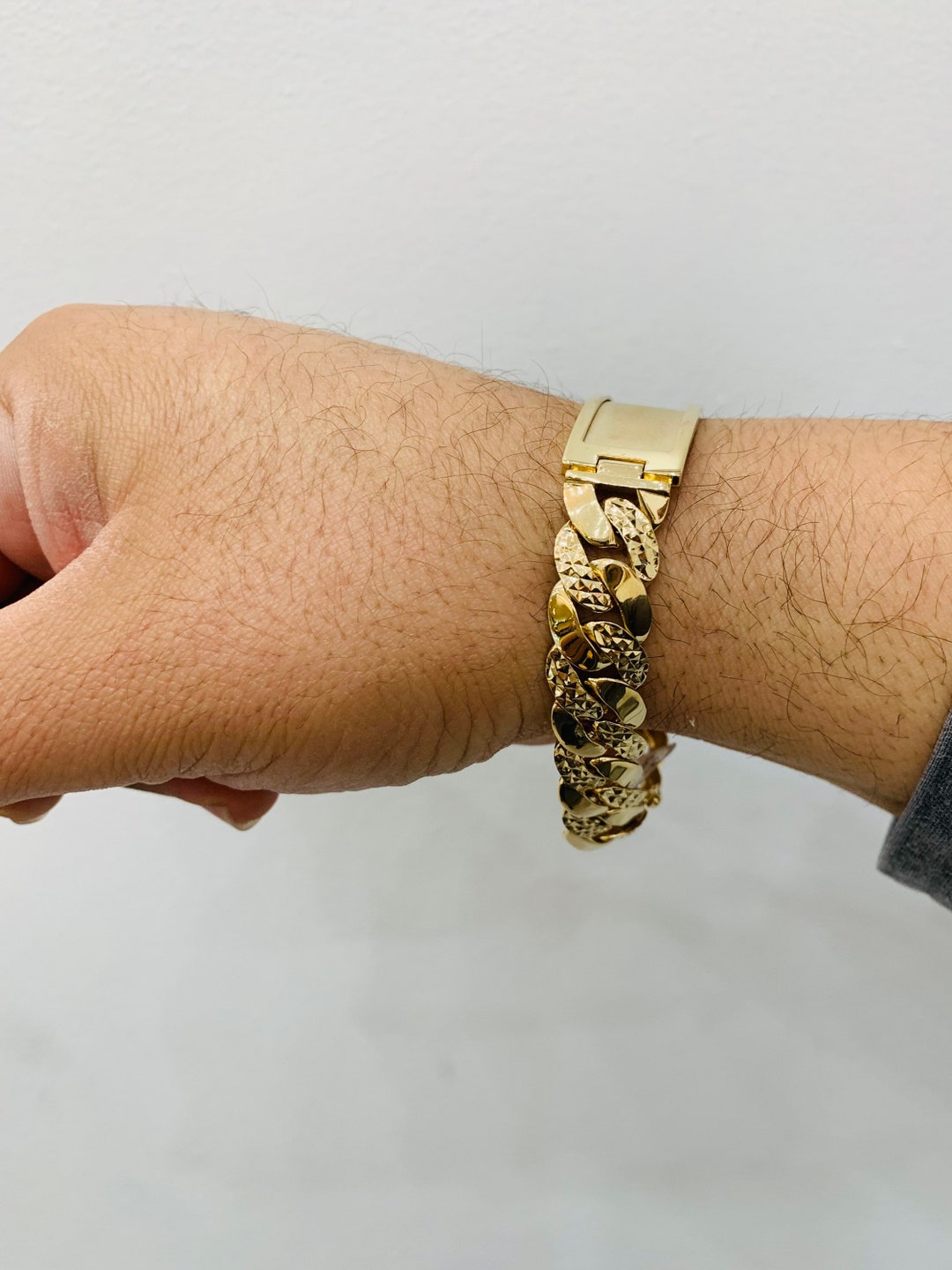 14K Medium DC Cuban Link ID Bracelet Etsy