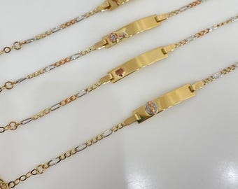 14K 3 Tone Decorative Baby ID Plate Bracelet