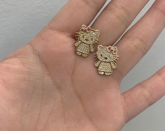 18K Gold Hello Kitty Stud Earrings - Etsy
